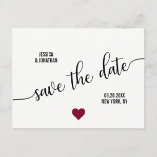 Carte Postale Faire-part BURGUNDY Blanc Noir Mariage SAUVEGARDEZ LA DATE