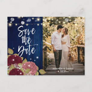 Carte Postale Faire-part Burgundy Blush Bleu Marine Save The Date Photo