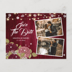 Carte Postale Faire-part Burgundy Blush Pink 2 Photo Enregistrer La Date