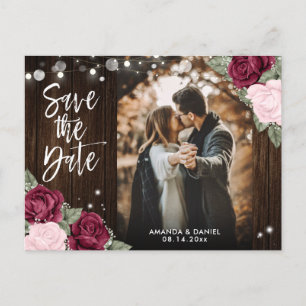 Carte Postale Faire-part Burgundy Blush rose Mariage Photo Enregistrer La D