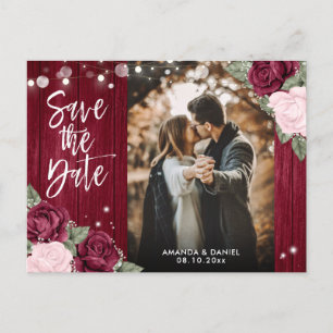 Carte Postale Faire-part Burgundy Blush Rustic Mariage Photo Enregistrer La