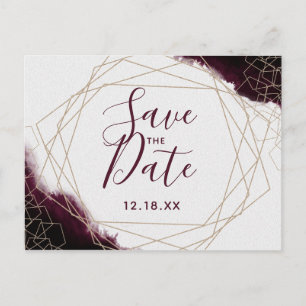 Carte Postale Faire-part Burgundy Cadre Géométrique Aquarelle Épargne la Da