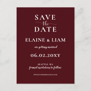 Carte Postale Faire-part Burgundy Simple Calligraphie Enregistrer La Date