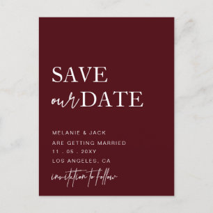 Carte Postale Faire-part Burgundy Simple Calligraphie Enregistrer La Date