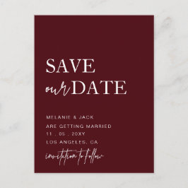 Carte Postale Faire-part Burgundy Simple Calligraphie Enregistrer La Date