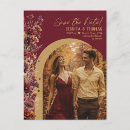 Carte Postale Faire-part Burgundy Wildflowers Photo Wedding Save the Date