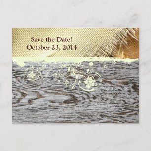 Carte Postale Faire-part Burlap et Wood Country Enregistrer la date