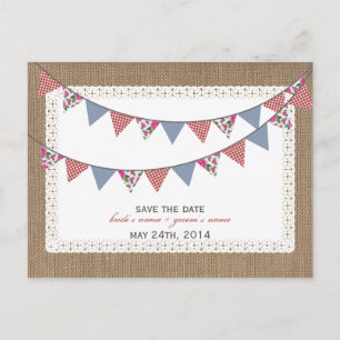 Carte Postale Faire-part Burlap Inspiré En vichy Fleurs Drapeaux Enregistre
