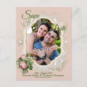 Carte Postale Faire-part Bush Garden Green - Roses roses tendres Enregistre