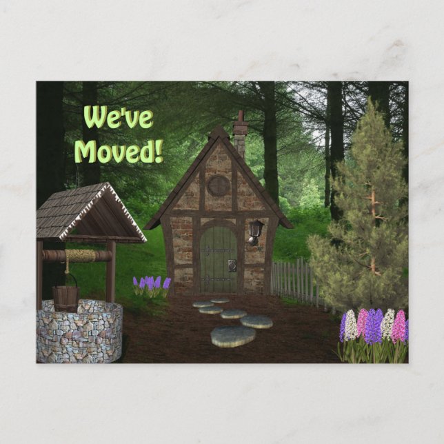 Carte Postale Faire-part Cabine dans l'avis de déménagement Woods Poster le (Devant)