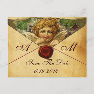 CARTE POSTALE FAIRE-PART CACHET DE CIRE ANGEL HEART PARCHEMIN ENREGISTRER L