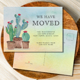 Carte Postale Faire-part Cactus Aquarelle Nous Avons Déménagé Nouvelle Mais