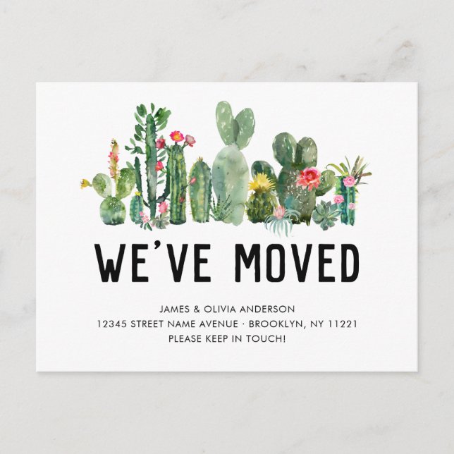 Carte Postale Faire-part Cactus Aquarelle Nous Avons Déménagé Nouvelle Mais (Devant)