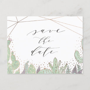 Carte Postale Faire-part Cactus et Terrarium Géométrique Enregistrez la Dat