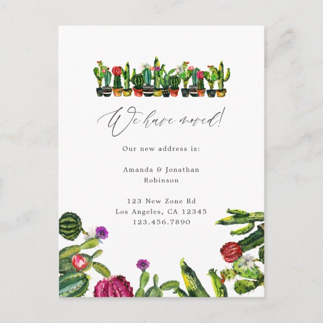 Carte Postale Faire-part Cactus Succulents Nouvelle Adresse (Devant)