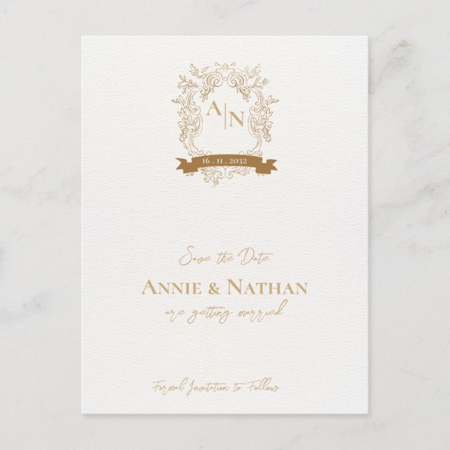 Carte Postale Faire-part Cadre de mariage à motif orné complexe avec monogr (Devant)