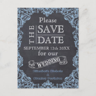 Carte Postale Faire-part Cadre vintage et mariage en tableau noir Enregistr