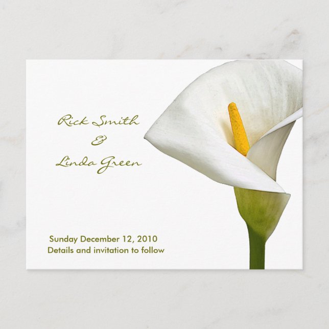 Carte Postale Faire-part Cala Lily élégant - Sauvegarder la date blanche (Devant)