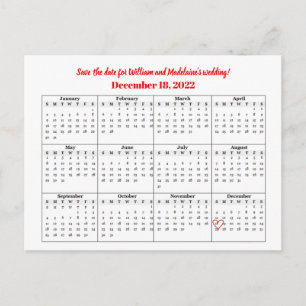 Carte Postale Faire-part Calendrier 2022 Réservez la date Cœur