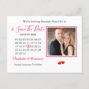 Carte Postale Faire-part Calendrier Coeur Mariage Enregistrer La Date Photo