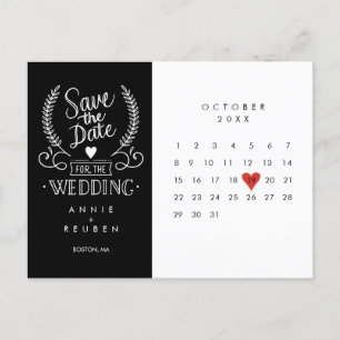 Carte Postale Faire-part Calendrier Coeur Rouge Amour Sauvegarder la Date C