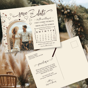 Carte Postale Faire-part Calendrier de fleurs sauvages Boho & Enregistrer l
