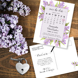 Carte Postale Faire-part Calendrier de mariage aux lilas lavande pour annon