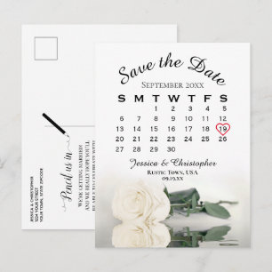 Carte Postale Faire-part Calendrier de mariage élégant rose blanche pour an