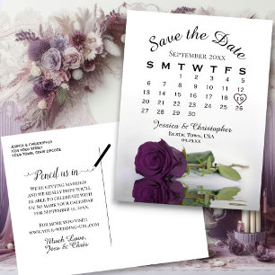 Carte Postale Faire-part Calendrier de mariage Rose Violet Prune Enregistre