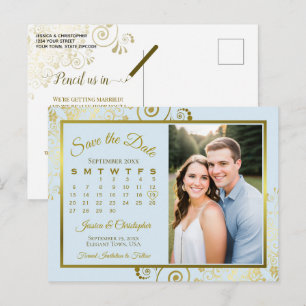 Carte Postale Faire-part Calendrier de sauvegarde de mariage bleu clair et