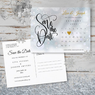 Carte Postale Faire-part Calendrier des neiges d'hiver Gold Heart Enregistr