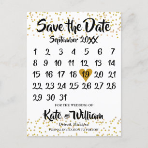 Carte Postale Faire-part Calendrier Gold Dust Confetti Enregistrer la photo