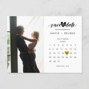 Carte Postale Faire-part Calendrier Photo Élégant Cœur Doré Enregistrez la