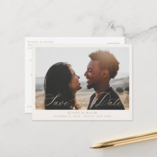 Carte Postale Faire-part Calligraphie beige Photo Enregistrer la date