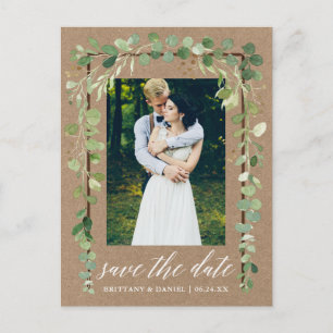 Carte Postale Faire-part Calligraphie Botanique Enregistrer La Date Bois Kr