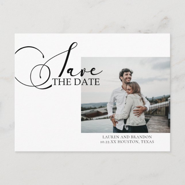 Carte Postale Faire-part Calligraphie de photo de mariage Enregistrer la da (Devant)