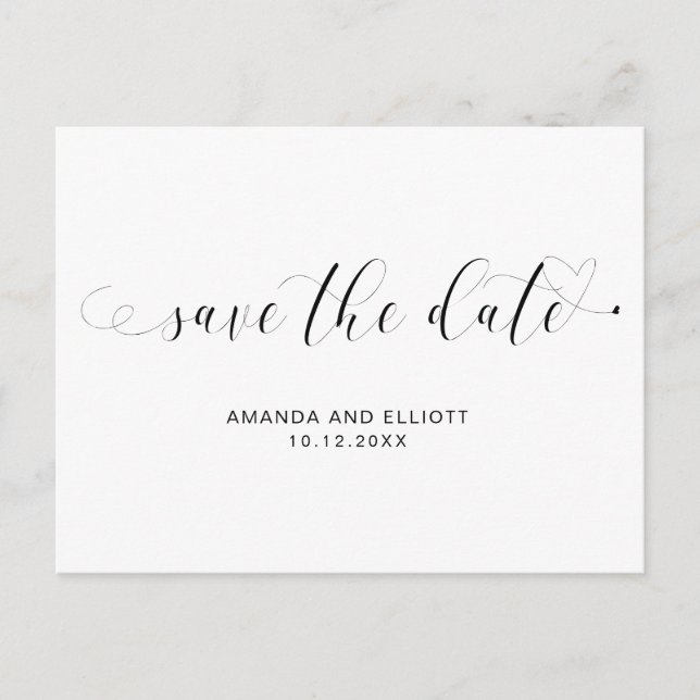 Carte Postale Faire-part Calligraphie de typographie noir blanc Save the Da (Devant)