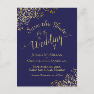 Carte Postale Faire-part Calligraphie d'or Mariage Enregistrer la date Mari
