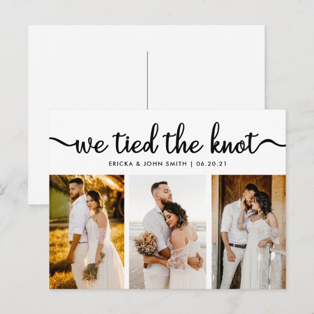 Carte Postale Faire-part Calligraphie Élégante Nous avons noué le nœud Phot (Devant / Derrière)