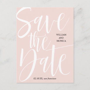 Carte Postale Faire-part Calligraphie en gras   mariage moderne rose blanc