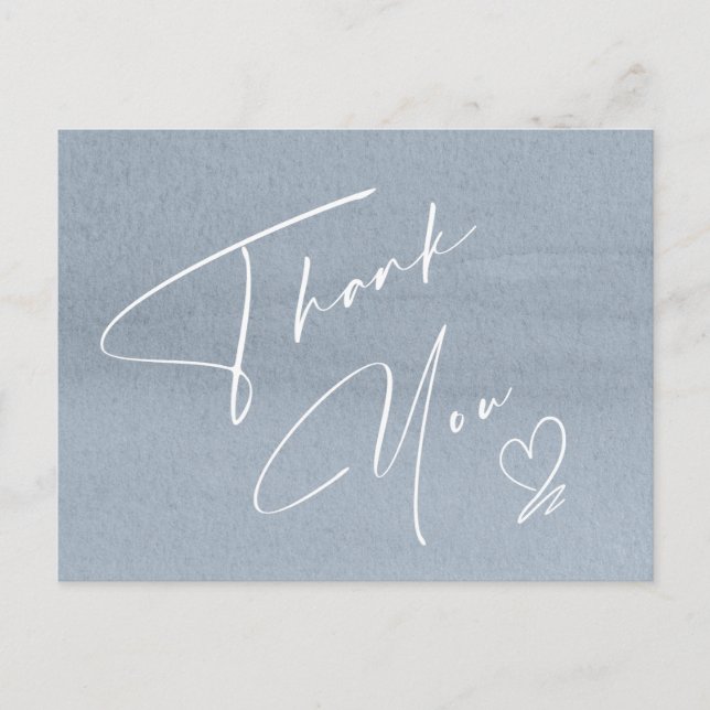 Carte Postale Faire-part Calligraphie Merci floral Dusty Blue ID771 (Devant)