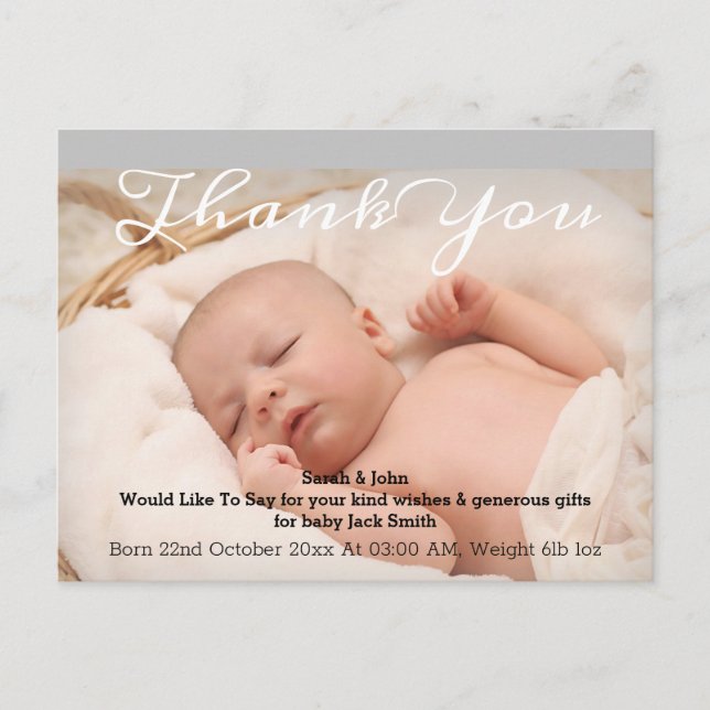 Carte Postale Faire-part Calligraphie Moderne Naissance de Bébé Photo Merci (Devant)