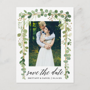 Carte Postale Faire-part Calligraphie Or Botanique Enregistrer La Date Phot