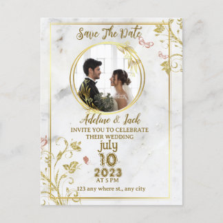 Carte Postale Faire-part Calligraphie romantique Monogramme Photo Mariage T
