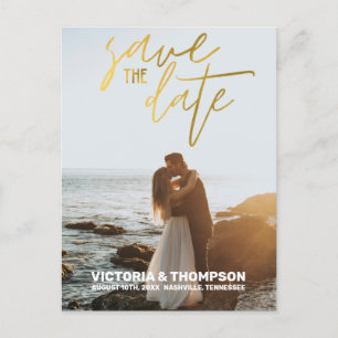 Carte Postale Faire-part Calligraphie sur feuille d'or mariage personnalisé