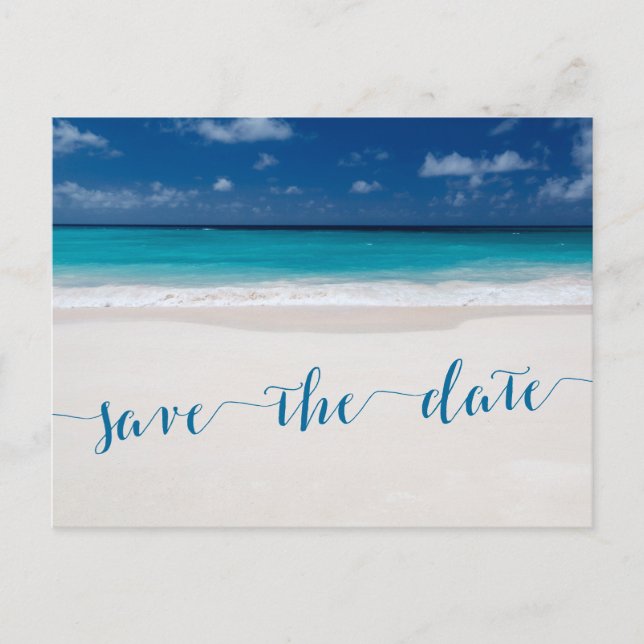 Carte Postale Faire-part Calligraphy Beach Thème Enregistrer Les Dates Cart (Devant)