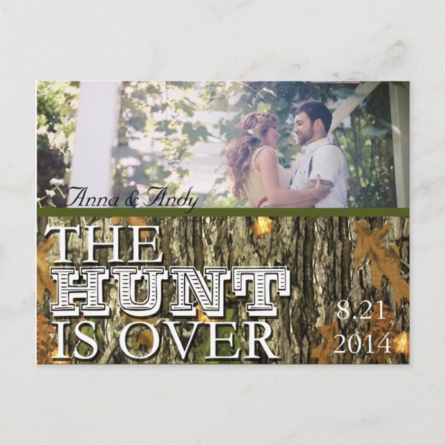 Carte Postale Faire-part Camo Rustic Feuilles Enregistrer La Date Mariage C (Devant)