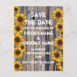 Carte Postale Faire-part Campagne de tournesols jaunes rustiques, sauvez la