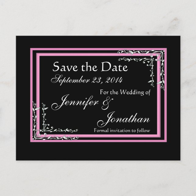Carte Postale Faire-part Candy Rose et Noir Enrouleur Enregistrer Date Mari (Devant)