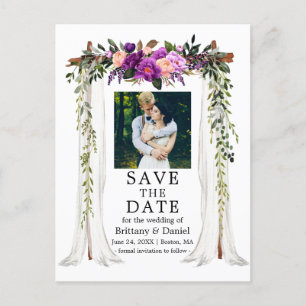 Carte Postale Faire-part Canopée de mariage aquarelle photo florale violett